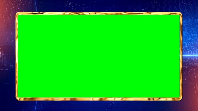 Luxury Golden News Frame with Green Screen Chroma Key - Single Window Broadcast Overlay for Media, Business, and Corporate Presentations