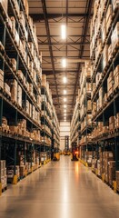 Fototapeta premium Warehouse Interior with Shelves and Boxes for Storage.