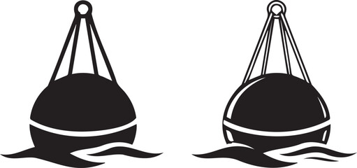 Set of 2 black and white vector buoy icons for marine navigation and warning symbols © usmi