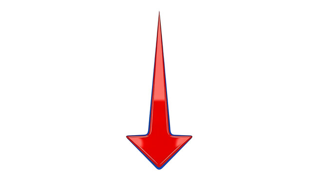 A large red arrow pointing down PNG isolated on transparent background