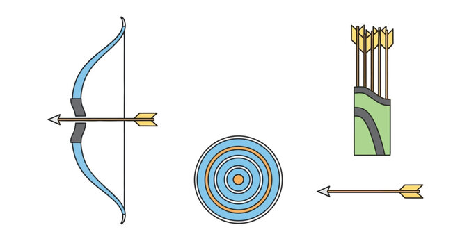Archery bow and arrow equipment set.