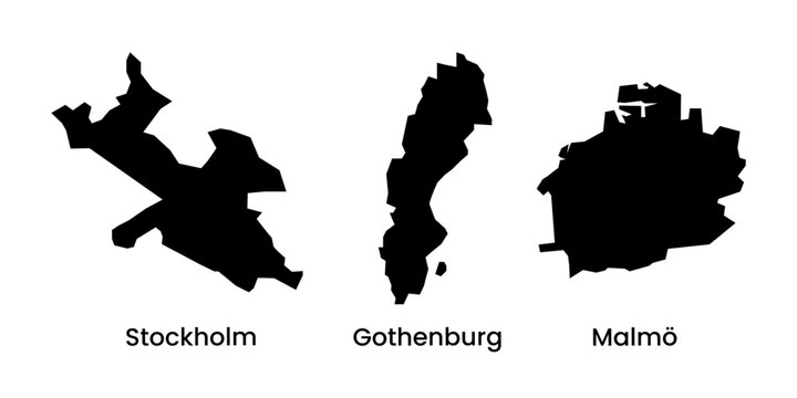 Sweden City Maps Stockholm Gothenburg Malmo Silhouette Vector
