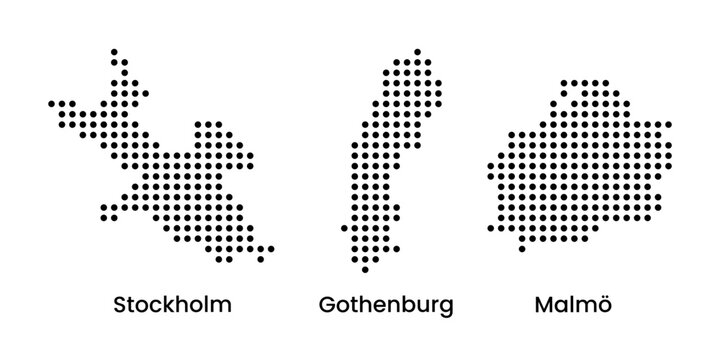 Sweden City Maps Stockholm Gothenburg Malmo Dotted Vector Illustration
