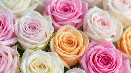 Fototapeta premium A vibrant bouquet of multi-colored roses in full bloom