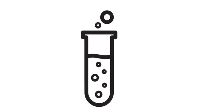 Test tube bubbling with liquid and air bubbles, representing chemical reaction or science experiment, icon in black line art style.