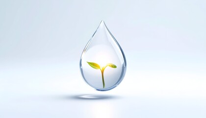 Fototapeta premium Water drop with plant inside symbolizing growth and environmental conservation.