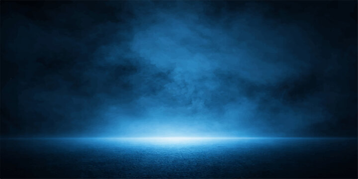 A vast blue sky background featuring dark textures and swirling clouds that blend into a moody cloudscape of lightning and nature