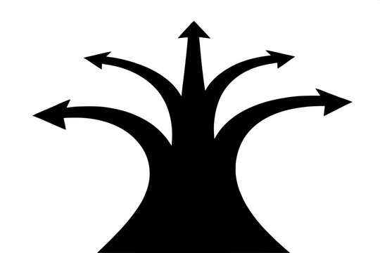 Black silhouette road splitting into multiple directions