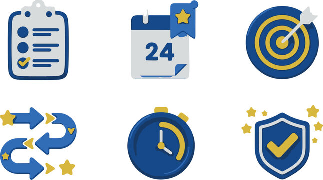 Business Goal Achievement and Performance Strategy Icon Set
