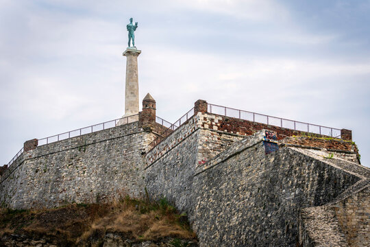 Pobednik monument above the walls of Kalemegdan Fortress in Belgrade Serbia
