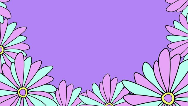 Retro Vintage 70s 80s 90s Style Cute Flower Groovy Hippie Frame Background with Pastel Colors. in Y2K Aesthetic Style.