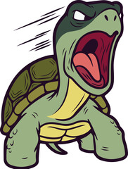 Obraz premium Angry cartoon turtle mascot shouting with wide open mouth
