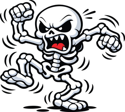 Angry cartoon skeleton character in a dynamic fighting pose