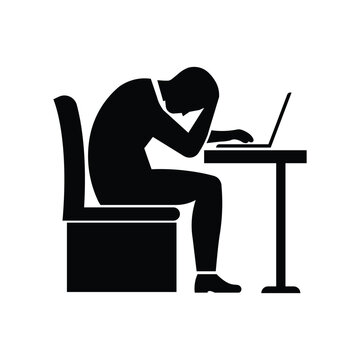 Silhouette of a person sitting at a desk with a laptop looking stressed