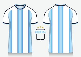 Naklejka premium soccer jersey or football kit template design for Argentina national football team. Soccer shirt icon for football world tournament 2026. 