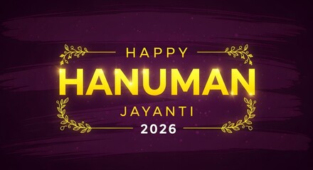 Fototapeta premium Happy hanuman jayanti 2026 greeting card with golden text and floral frame
