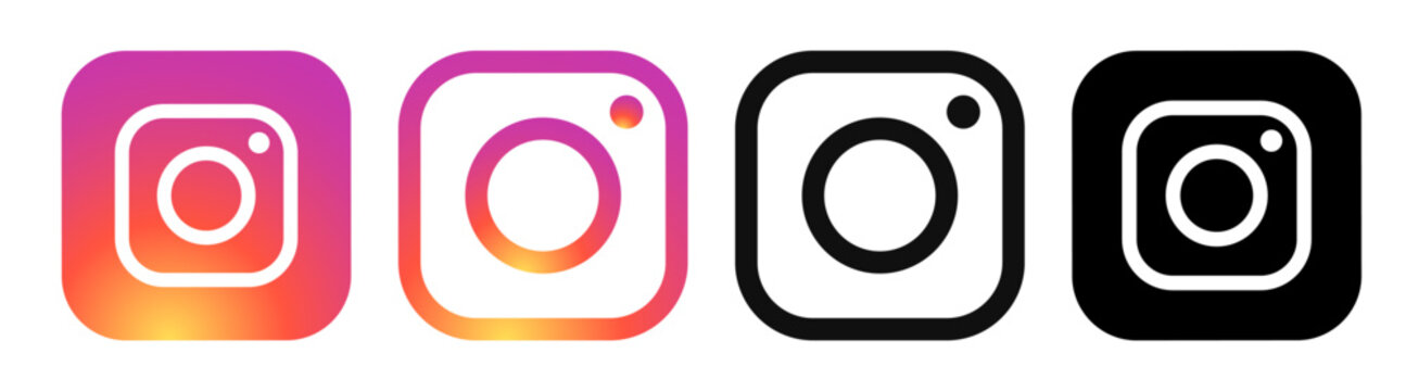 Instagram logo icon vector set 2026. Square, Round, Circle, outline styles