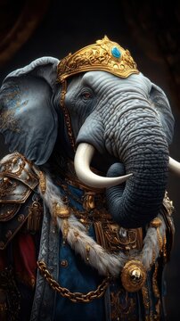 An elephant in knight's armor, set against a medieval backdrop, symbolizing valor and chivalry.