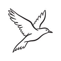 Fototapeta premium Minimal Flying Bird Line Art Vector, Elegant Dove Outline Illustration Symbol of Freedom and Peace