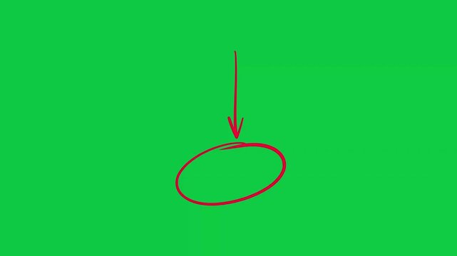 Red Arrow Pointing Down into an Oval on a Green Screen.