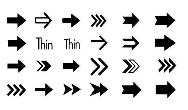 Right arrow icon set bold black modern simple arrows vector collection