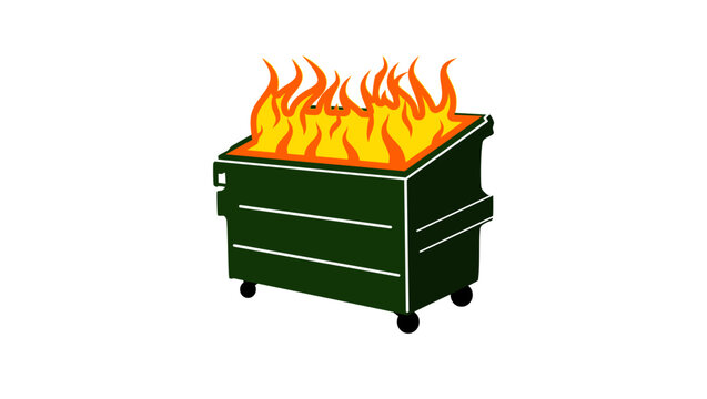 dumpster fire, flat color vector illustration