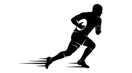Obraz premium Dynamic silhouette illustration of a rugby player running with the ball, emphasizing speed and athletic motion.