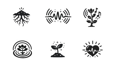 Obraz premium A set of six black icons featuring plant and sound wave illustrations