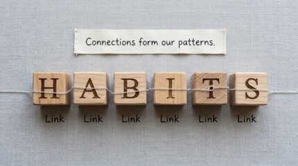 Obraz premium Wooden Blocks Spelling Habit with Connecting Threads and Inspirational Quote About Patterns