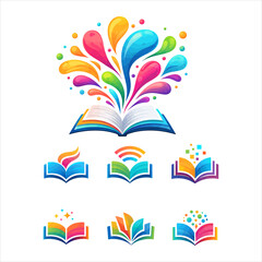 Fototapeta premium Open Book Logo Vector Bundle SVG PNG EPS AI | Colorful Education Learning Book Icons