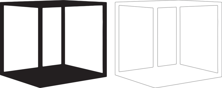 Black cube frame silhouette and outline perspective