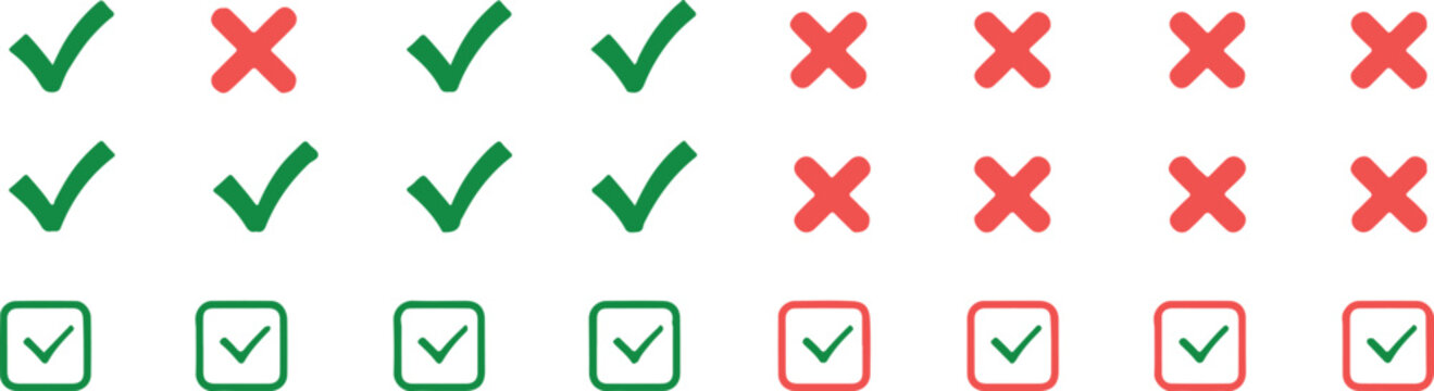 checkmark and cross symbols grid three rows eight columns