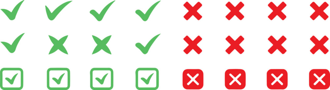 checkmark and x mark icons grid green red symbols