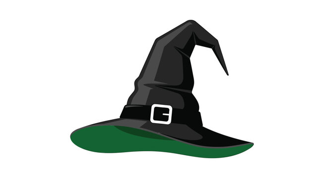 Vector witch hat icon with green brim and silver buckle