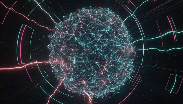 Intricate lattice-like neural grid composed of interconnected glowing nodes forming a complex artificial intelligence system, electric signals racing through the network like lightning pulses