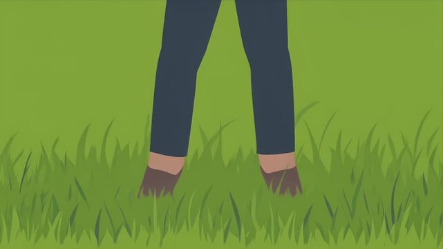 Animated legs walking through tall green grass loop.
