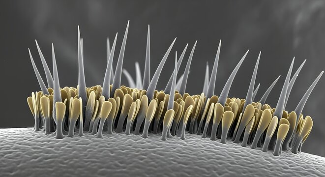 Microscopic View of Insect Sensory Hairs and Spines on Surface, Scanning Electron Microscope Style Photo