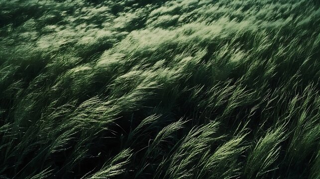 wind field of tall grass swaying in the