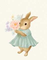 Obraz premium Watercolor Cute Vintage Style Animal Illustration Easter bunny