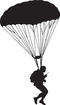 Parachute silhouette vector, black parachuter icon