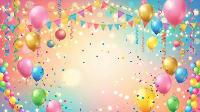 Festive background with colorful balloons bunting flags and confetti for a joyful celebration or birthday party event