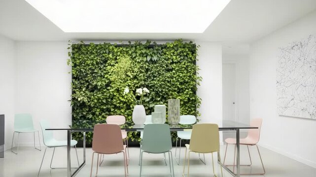 Modern interior with green wall and dining table
