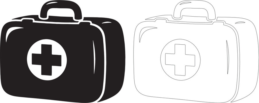 Black silhouette medical first aid kit with white cross