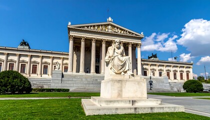 Obraz premium The Austrian Parliament Building in Vienna with Pallas Athena Statue.