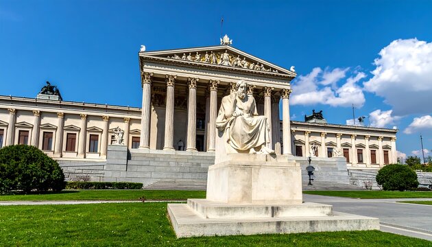 The Austrian Parliament Building in Vienna with Pallas Athena Statue.