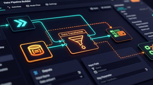 data pipeline, automation, workflow, data transformer, technology, big data, integration of a professional digital interface for cloud computing and complex backend etl processes.