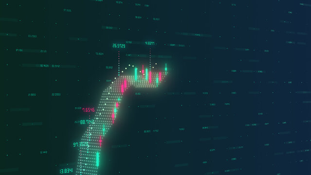 Stock market or trading chart and candlesticks showing a rising uptrend