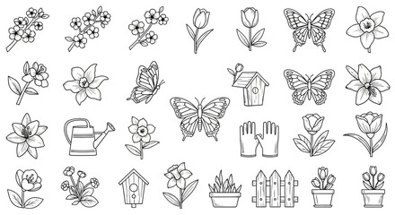 Black and white garden icons set. © Bams