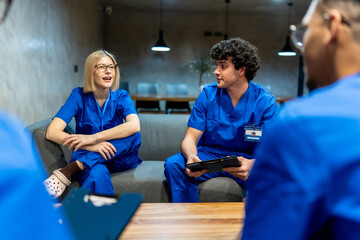 Healthcare professionals having medical meeting discussing patient care