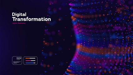 Fototapeta premium Digital Transformation Abstract Background With Glowing Data Waves And Particle Flow. Futuristic Technology Concepts Big Data Visualizations. Digital Transformations Innovations. Vector Illustration.